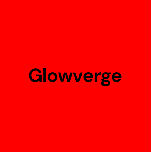 Black 'Glowverge' text on a red background